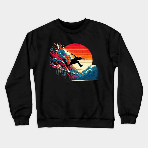 Parcour Graffiti Retro Design Crewneck Sweatshirt by Miami Neon Designs